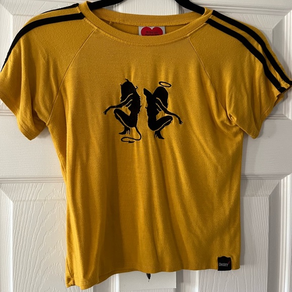 O-Mighty Yellow and Black “angel” T Shirt - Picture 1 of 3